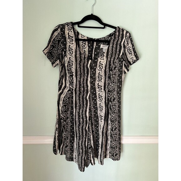 Vtg Y2K Compagnie International Express Romper Print Short Sleeve Black 7/8 - Picture 1 of 4